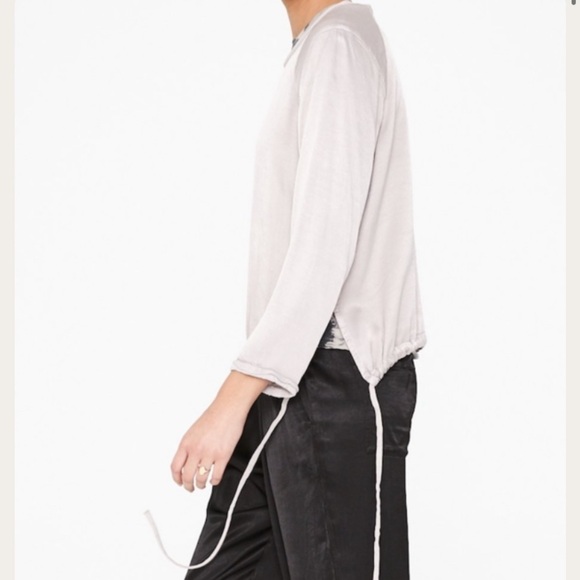 RAQUEL Allegra satin silver platinum gray drawstring sweatshirt blouse top - Picture 3 of 9